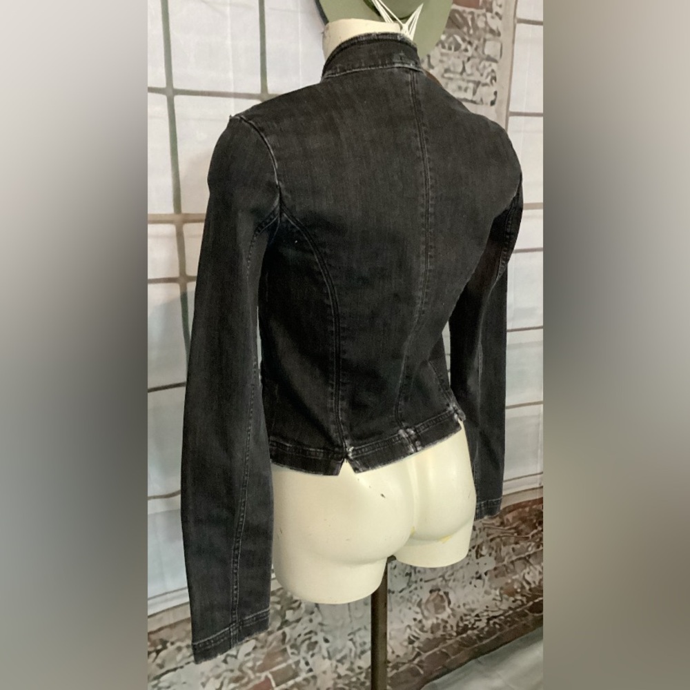 Free People/We The Free Black Military Style Distressed Jean Jacket Sz Small - Picture 7 of 15